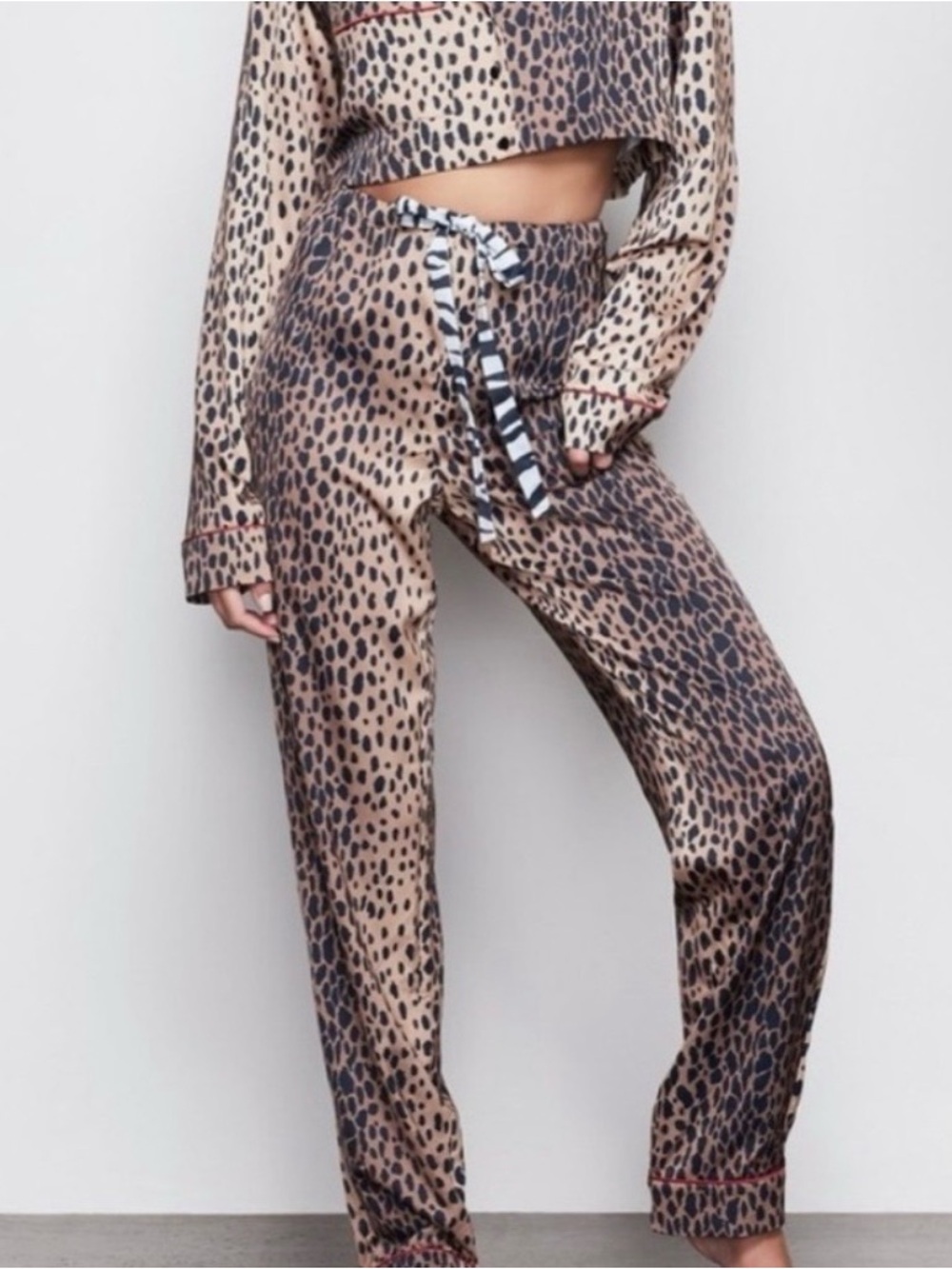 NWT Good American Animal Print Satin Pants - Beige/Black - Size: 6 (3XL)